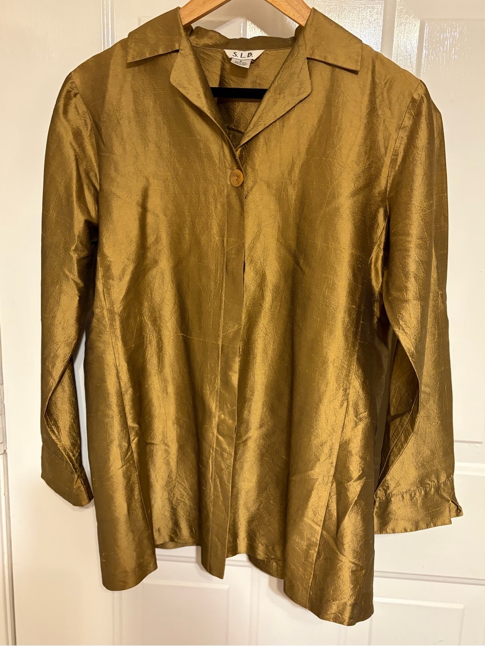 Vintage Y2K S.LB. Women's Shimmery Gold 100% Silk Long-Sleeve Shirt Size 6 NICE!